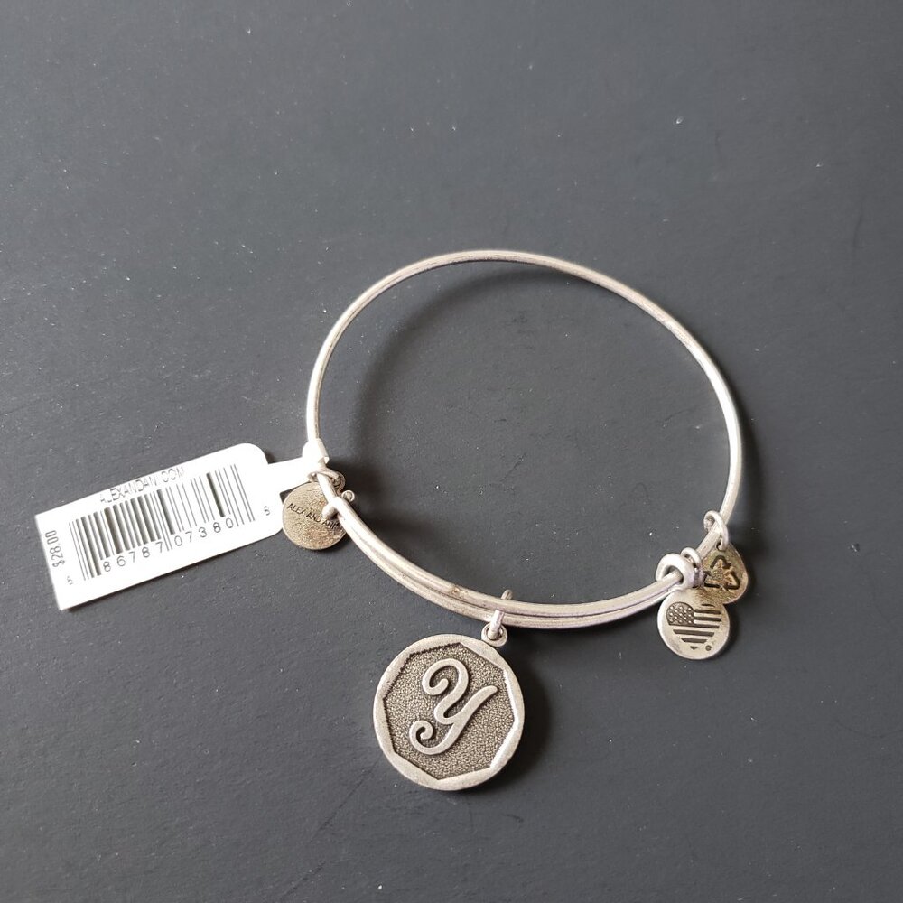 NWT Alex and Ani Y Initial Letter Silver Charm Bracelet  Bangle  741